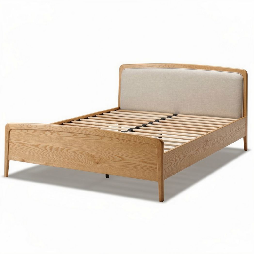 Cama de madeira com cabeceira estofada 200 x 160 x 90cm estilo moderno