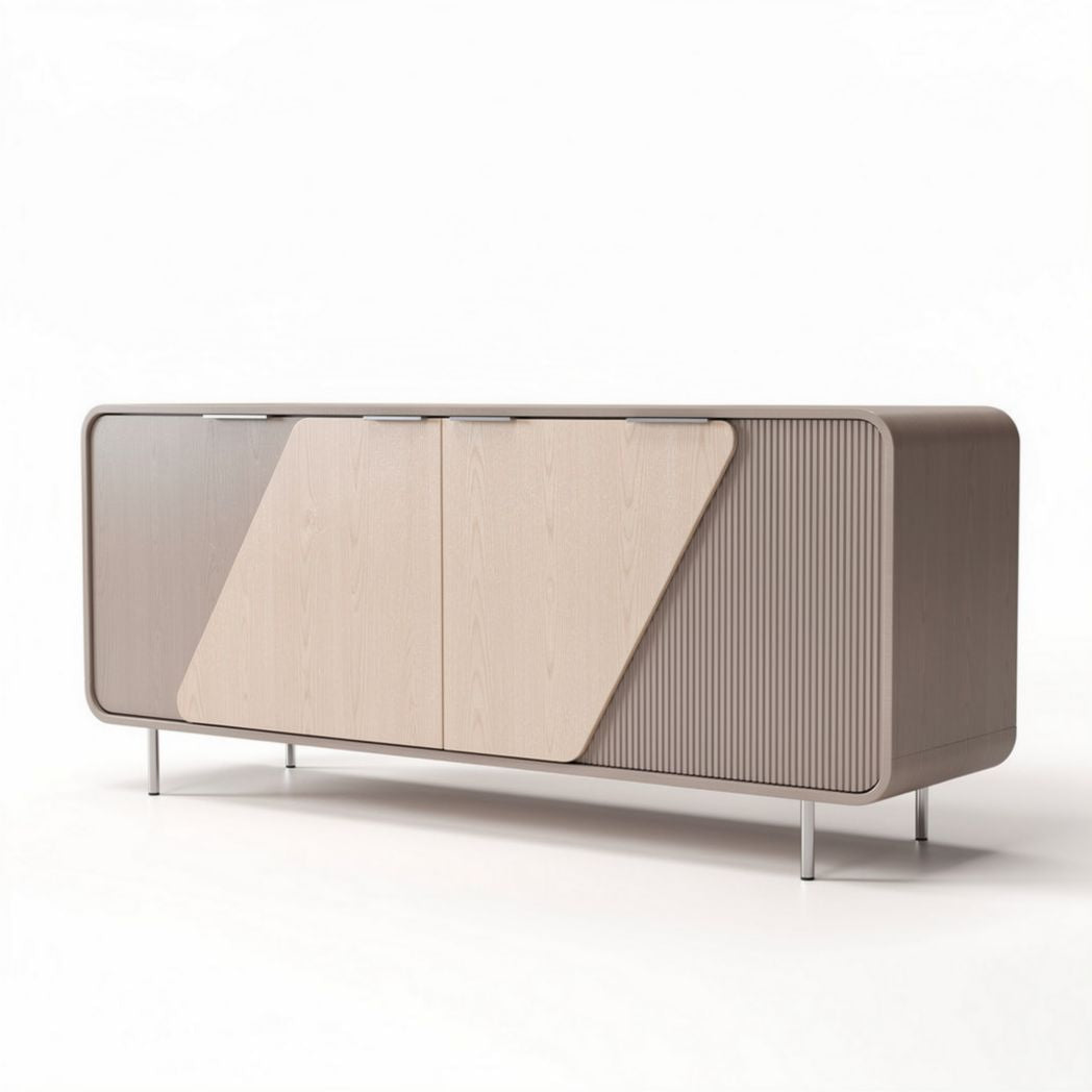 Aparador moderno em madeira com portas em design geométrico 120 x 40 x 75cm