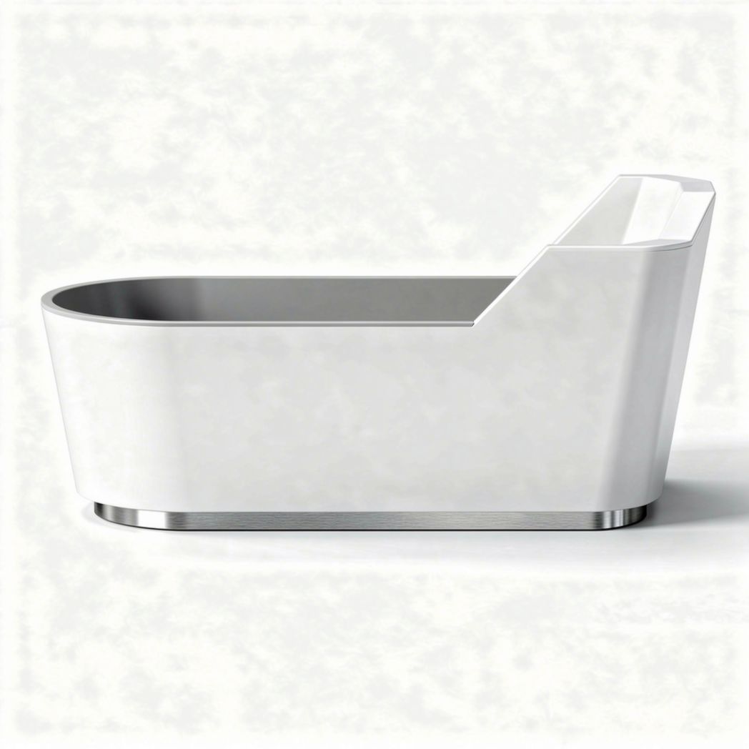 Banheira moderna em acrílico branco com suporte de metal 150 x 70 x 60cm